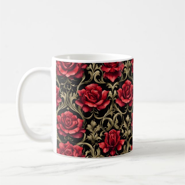 Taza De Café Rosas rojas de gótico en negro #4 (Izquierda)