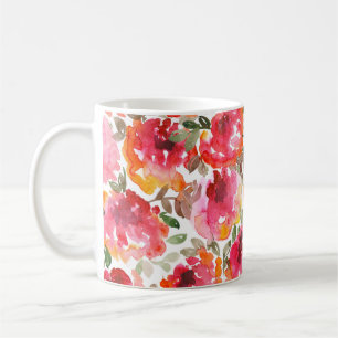 Taza De Café rosas rojas de Shabby, patrón sin costuras.
