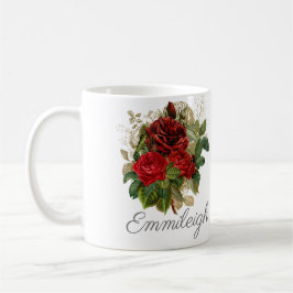 Taza De Café Rosas Rojas Floral Elegante Nombre Vintage