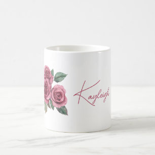 Taza De Café Rosas Rojas Florales Personalizadas