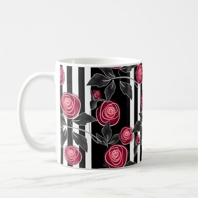 Taza De Café Rosas rojas, flores abstractas, flores, patrón flo (Izquierda)