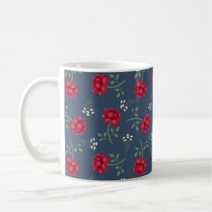Taza De Café Rosas Rojas sobre Calico Sobredimensionado Azul Pi