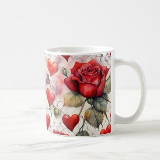 Taza De Café Rosas Rojas y Corazones de San Valentín