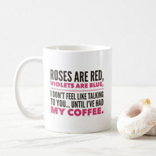 Taza De Café Rosas rojos, azul violeta, poema divertido tazón 