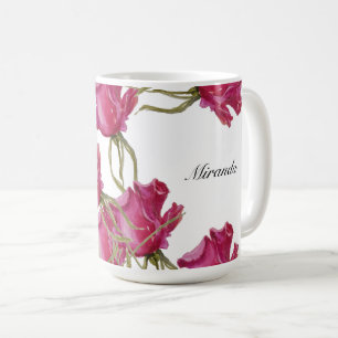 Taza De Café Rosas rosadas Arte acuarela Pintado a mano