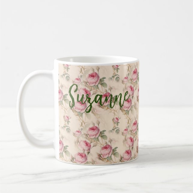 Taza De Café Rosas Rosadas Florales (Izquierda)