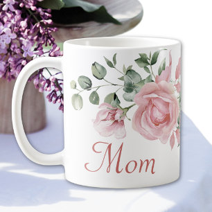Taza De Café Rosas rosadas personalizadas para mamá