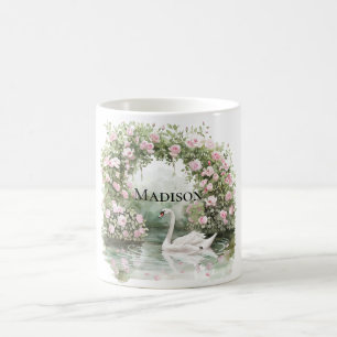 Taza De Café Rosas rosadas románticas Lago de los Cisnes Floral