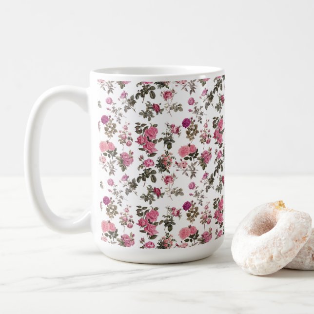 Taza De Café Rosas rosadas vintage (Con donut)