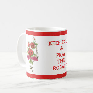 TAZA DE CAFÉ ROSAS ROSARY MANTENER CALMA CRUCIFIX