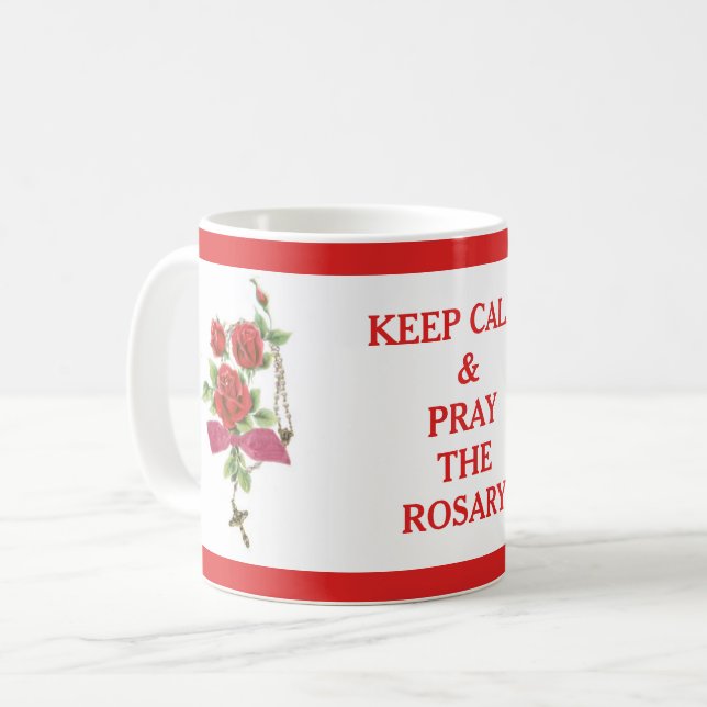TAZA DE CAFÉ ROSAS ROSARY MANTENER CALMA CRUCIFIX (Anverso izquierdo)