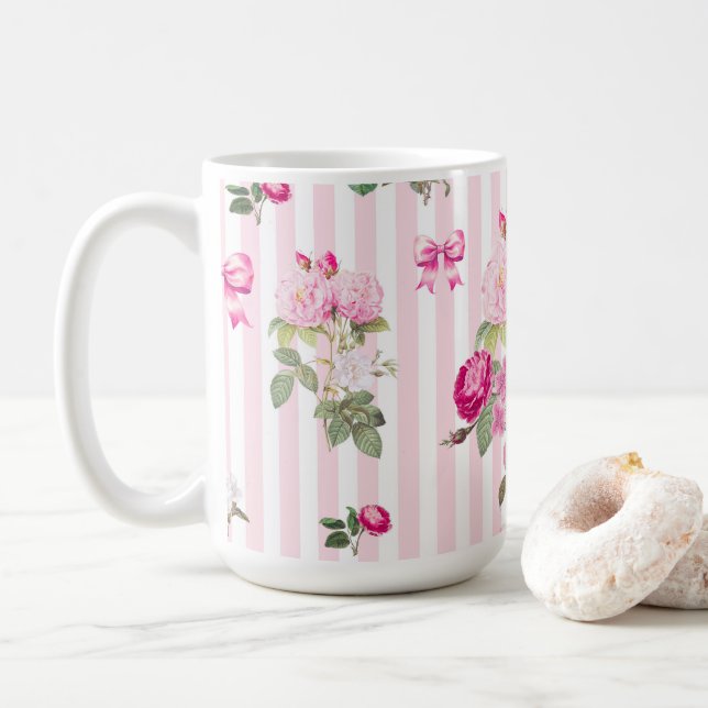 Taza De Café Rosas rosas rosadas de época Coquette Bandas De Ba (Con donut)