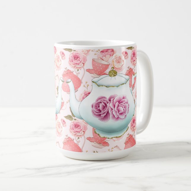 Taza De Café Rosas rosas Y Té Pots Café Mug (Anverso derecho)