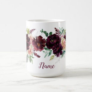 Taza De Café Rosas Rubor Nombre personalizado de borgoñas oscu