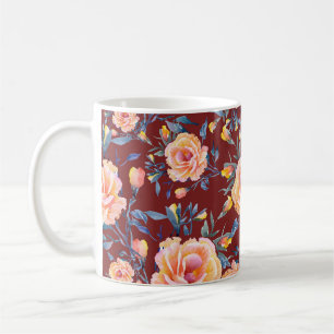 Taza De Café Rosas, sin soldadura, patrón de fondo rojo