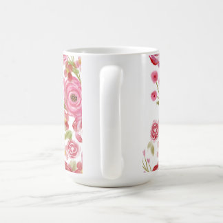 Taza De Café Rosas sobre flores blancas y ventilares y tiras cl