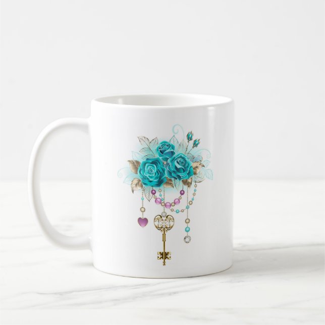 Taza De Café Rosas turquesas con llaves (Izquierda)