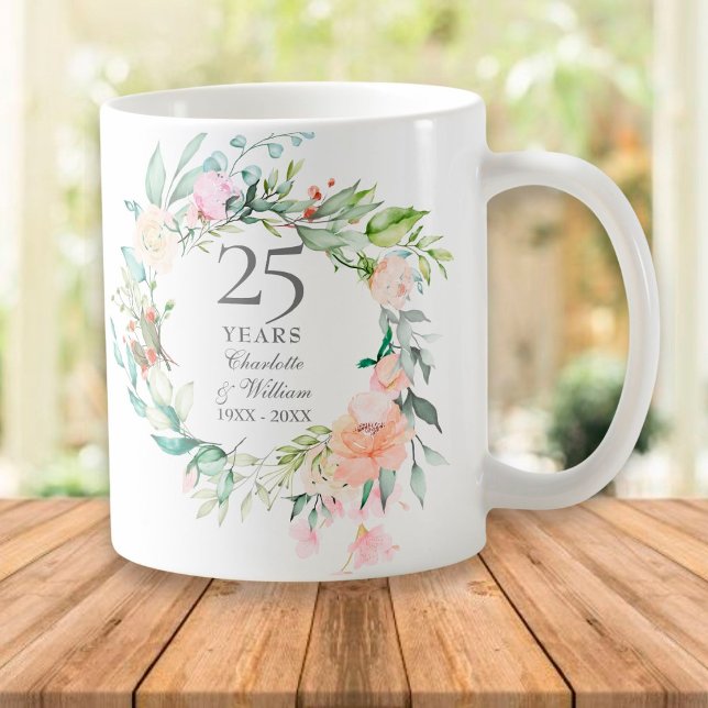 Taza De Café Rosas Verde de Bodas de Plata 25 Aniversario (Subido por el creador)