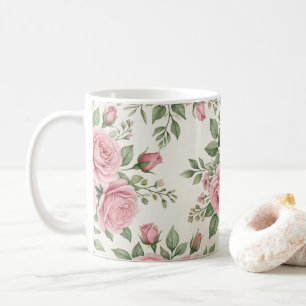 Taza De Café Rosas Vintage en Acuarela Rosa Floral Sin Costuras
