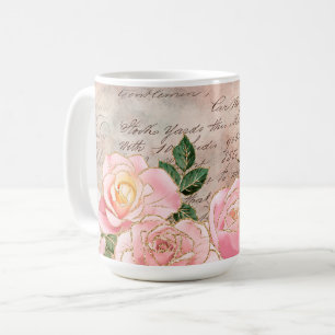 Taza De Café Rosas Vintage y Letra Antigua