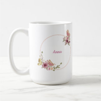 Taza De Café Rose Gold Butterfly Floral Latte Mug – Custom Name