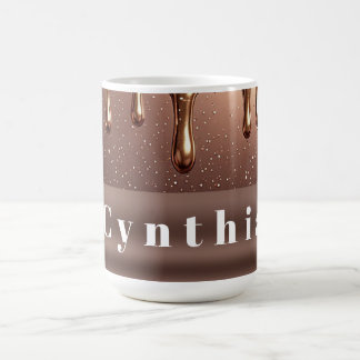 Taza De Café Rose Gold Glitter Drip Custom name
