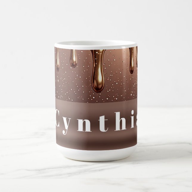 Taza De Café Rose Gold Glitter Drip Custom name (Centro)