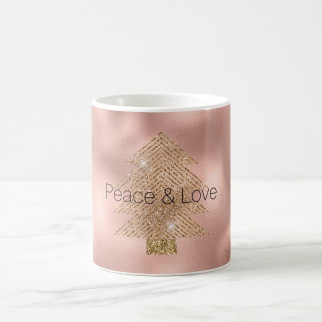 Taza De Café Rose Gold Glitzy Glitter Christmas Tree   (Centro)
