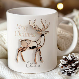Taza De Café Rose Gold Reindeer Christmas Mug | Custom Name