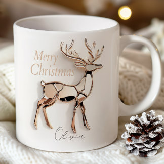 Taza De Café Rose Gold Reindeer Christmas Mug | Custom Name