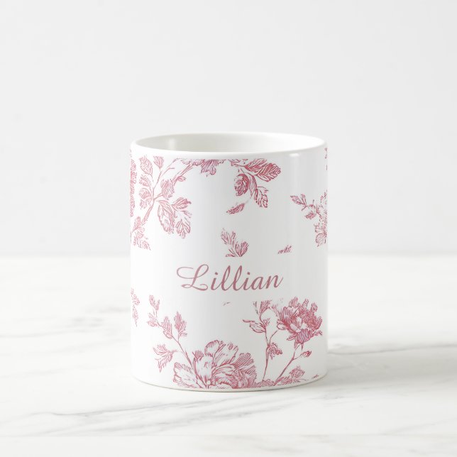 Taza De Café Rose Pink Floral Toile Pattern Personalized Name (Centro)