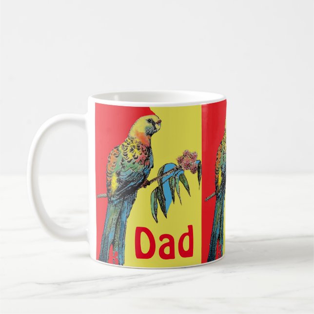 Taza De Café Rosella Parrot Watercolor Padre Nombre (Izquierda)