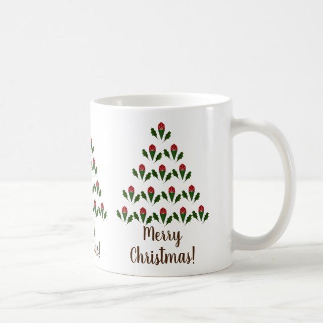 Taza De Café Roses rojas vibrantes, Holly Christmas Tree Art, W (Derecha)