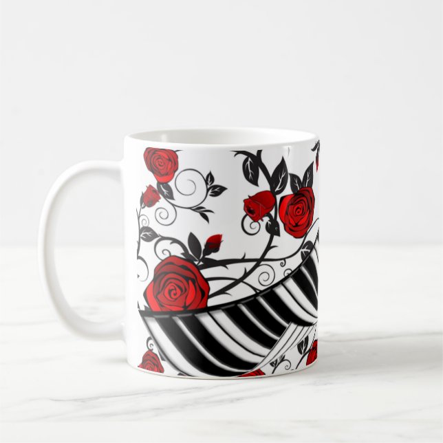 Taza De Café Roses rojas y llaves de piano, ¡llamativo! (Izquierda)
