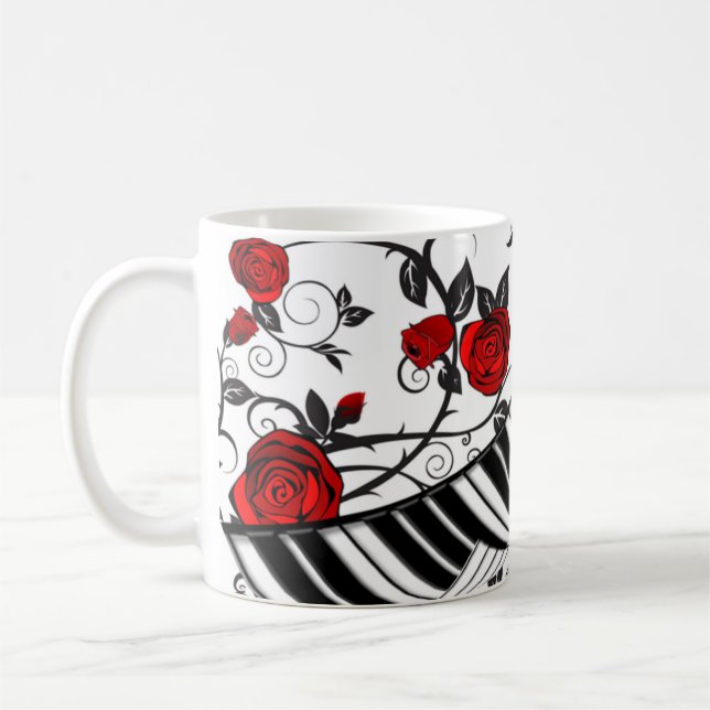 Taza De Café Roses rojas y llaves de piano, ¡llamativo! (Izquierda)