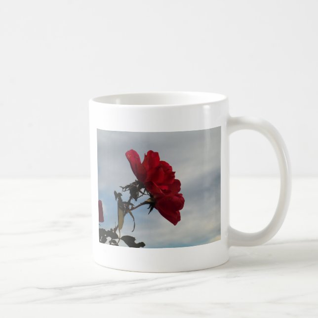 Taza De Café Roses rojos contra un brillante cielo azul (Derecha)