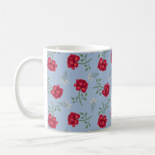 Taza De Café Roses rojos en un calico sobredimensionado azul pá
