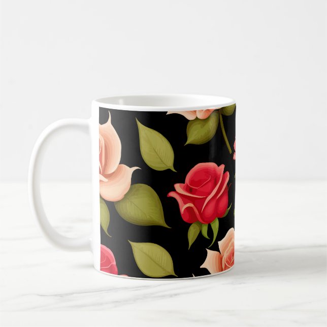 Taza De Café Roses Rojos Florales (Izquierda)