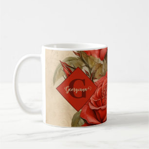 Taza De Café Roses rojos florales de color de agua vintage pers