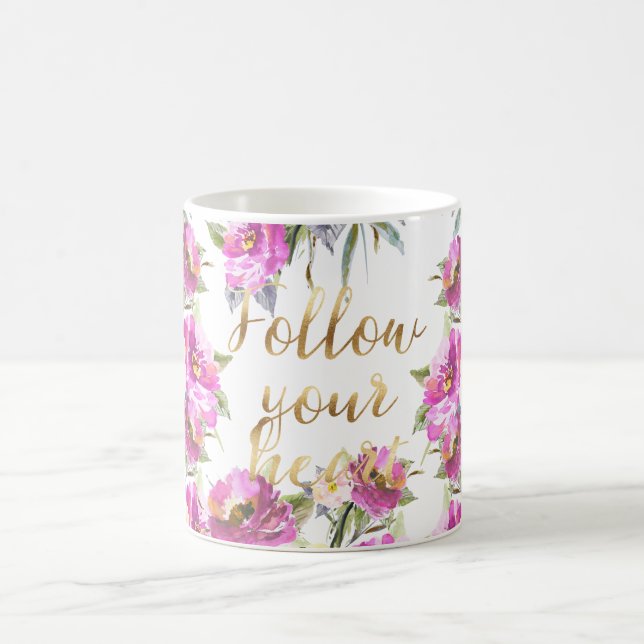 Taza De Café Roses rosas rosas, oro floral, sigue tu corazón (Centro)