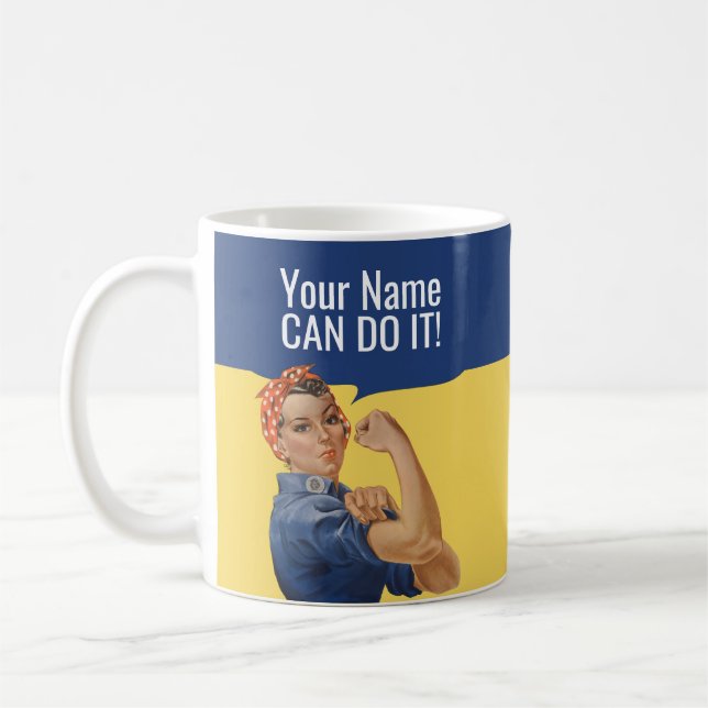 Taza De Café Rosie the Riveter Mugs | Texto personalizado (Izquierda)