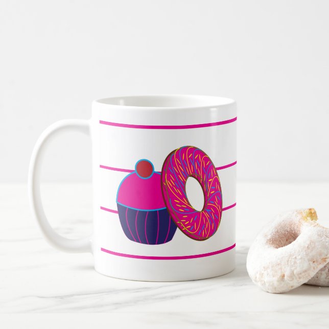 Taza De Café Rosquilla Cupcake Franja Rosa (Con donut)