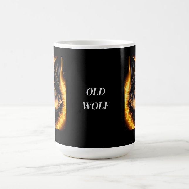 Taza De Café Rostro de lobo radiante iluminado por luz dorada (Centro)