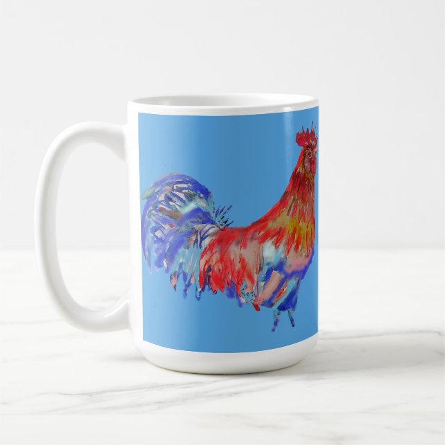 Taza De Café Rostro Rojo Azul Cockerel Pollo Art Mug (Izquierda)