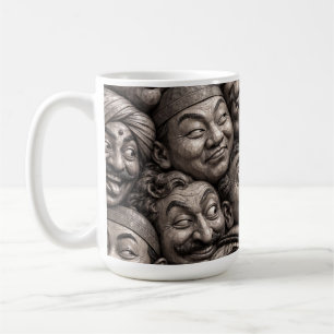 Taza De Café Rostros de Madera Tallada Patrón Boho Vintage