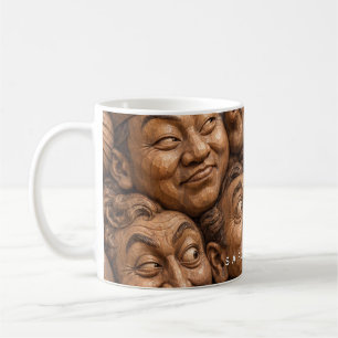 Taza De Café Rostros de Madera Tallada Patrón Boho Vintage