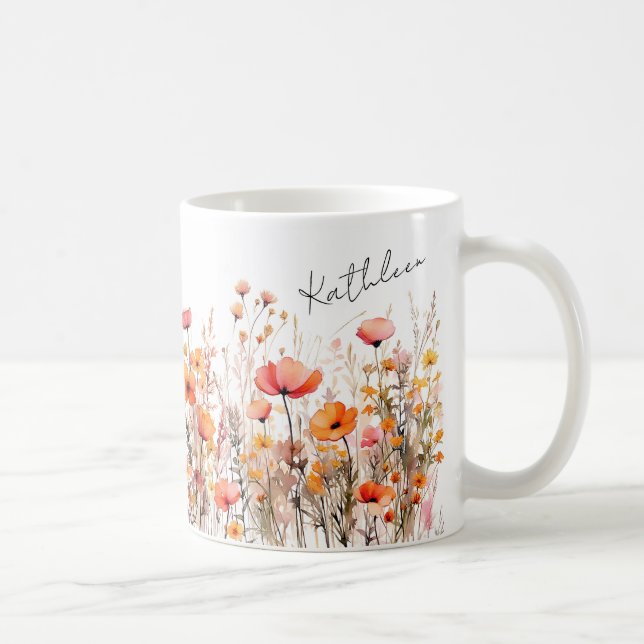 Taza De Café Rote Aquarell Wildblumen  (Derecha)