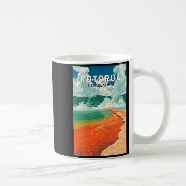 Taza De Café Rotorua New Zealand Illustration Travel Art Retro  (Derecha)