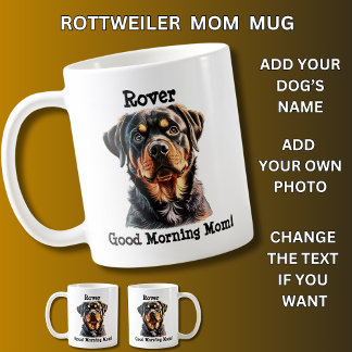 Taza De Café Rottweiler Añadir nombre de perro, cambiar foto