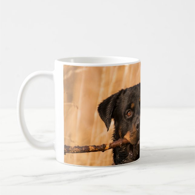 Taza De Café Rottweiler Con Palo (Izquierda)